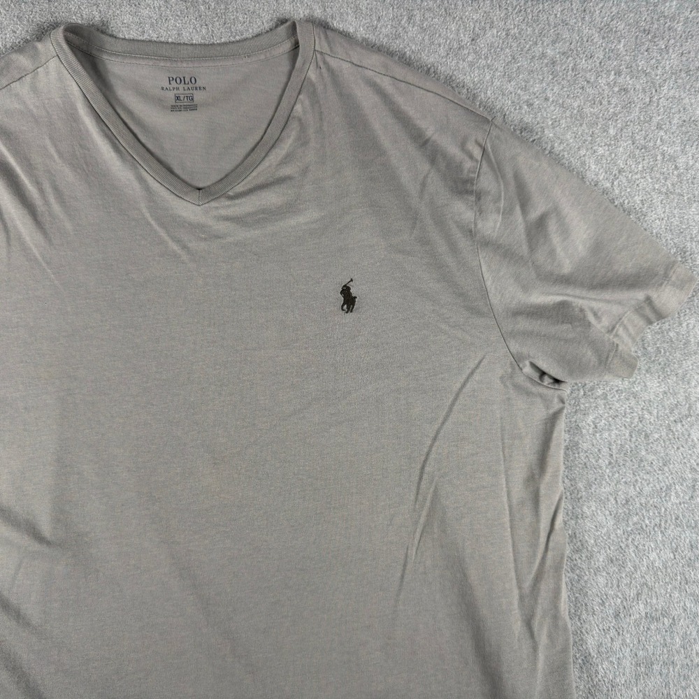 Polo Ralph Lauren Mens XL Gray V-Neck Short Sleeve T-Shirt Pony Logo